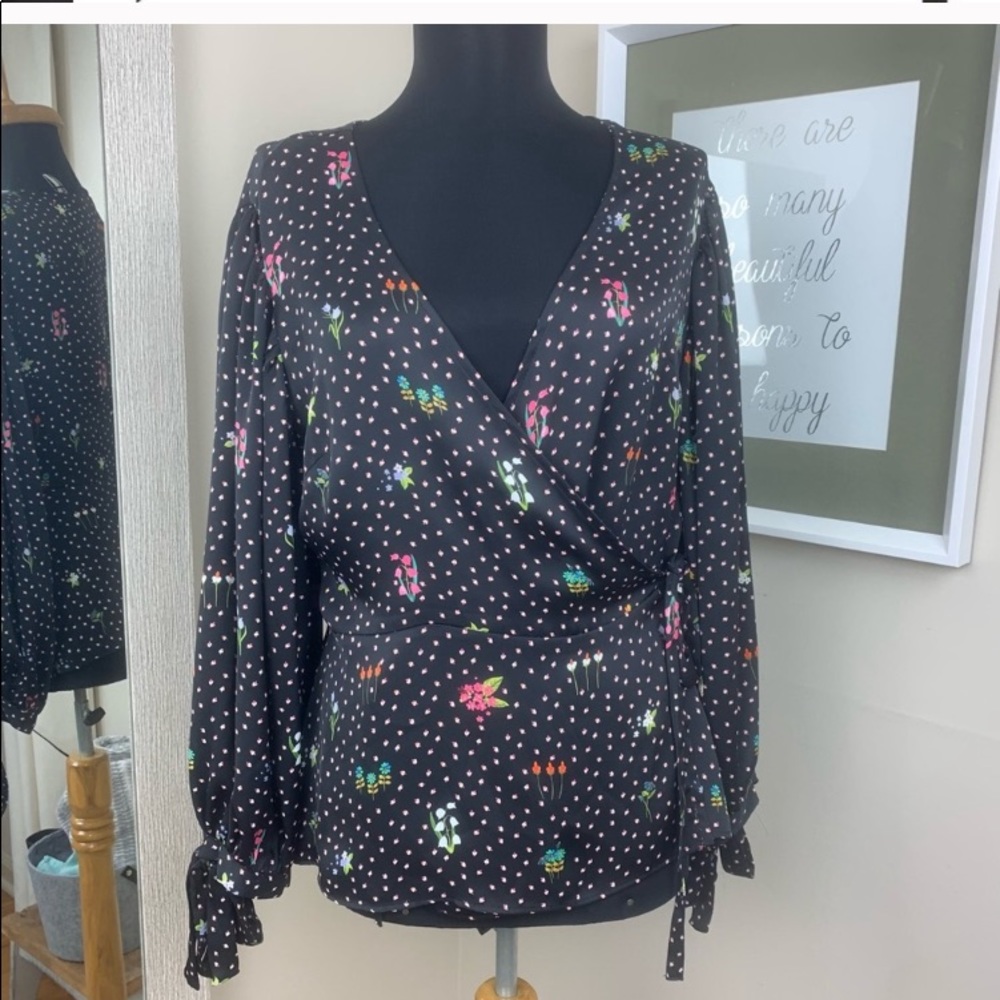 Topshop Floral Balloon Sleeve Wrap Blouse